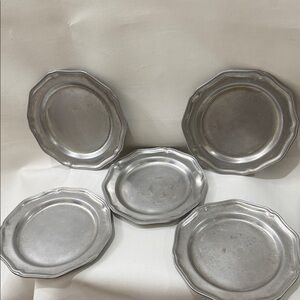 Wilton Columbia PA USA  Classic Silver Pewter RWP 9 In Dinnerware Set Of 5